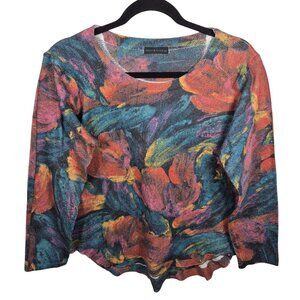Nally Millie Top Womens M Multicolor Blouse 3/4 Sleeve Artsy Abstract Vibrant